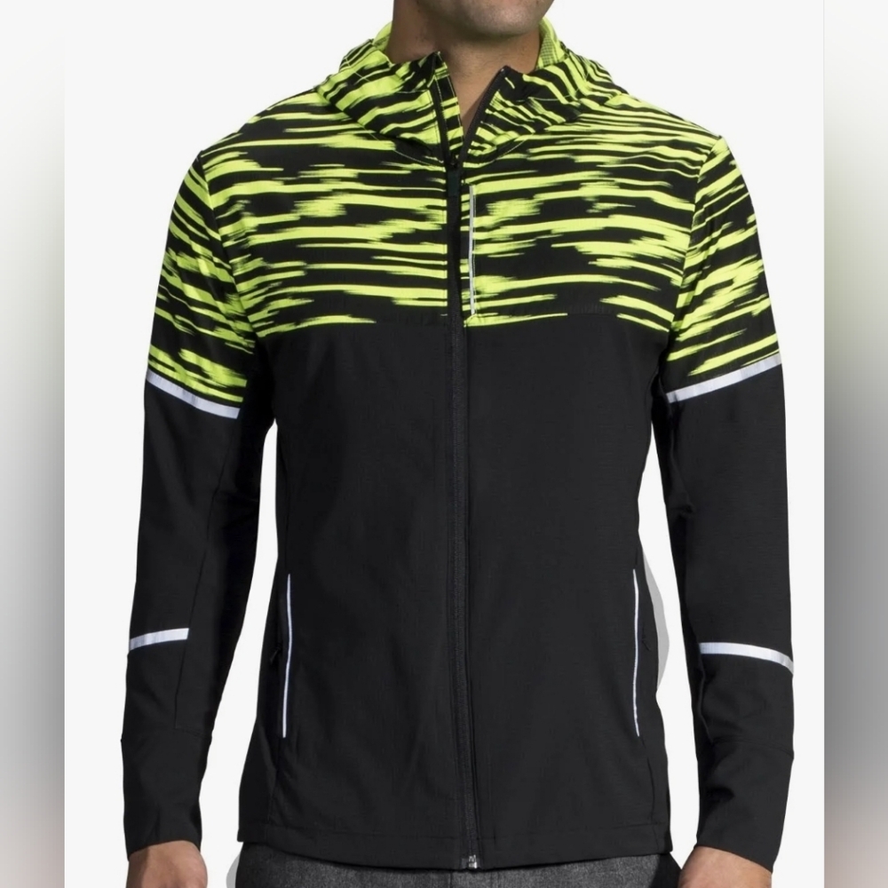 Brooks NWT Men's Nightlife Small Black & Yellow Jacket Reflective Full Zip